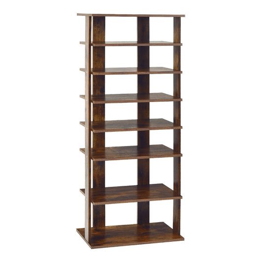 Extra Wide Wooden Vertical Shoe Rack with 7 Shelves in brown wood effect