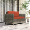 Outsunny Rattan Sofa, 2 Seater Garden Furniture with Soft Padded Cushion and Armrests, Wicker Garden Loveseat for Patio, Grey