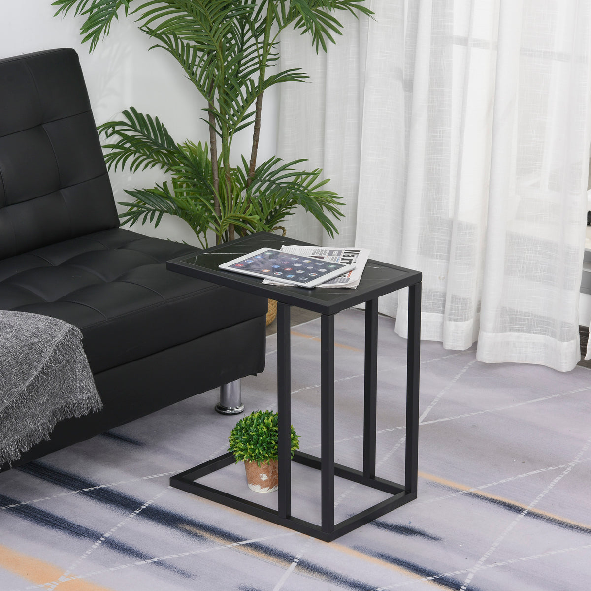 HOMCOM C Shape Bedside Table in Black