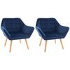 HOMCOM Armchair Accent Chair, Vanity Chair with Wide Arms, Slanted Back, Padding, Metal Frame, Wooden Legs, Home Bedroom Furniture Seating, Set of 2, Blue