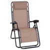 Outsunny Zero Gravity Chair Metal Frame Texteline Armchair Outdoor Folding and Reclining Sun Lounger with Head Pillow for Patio Decking Gardens Camping, Beige