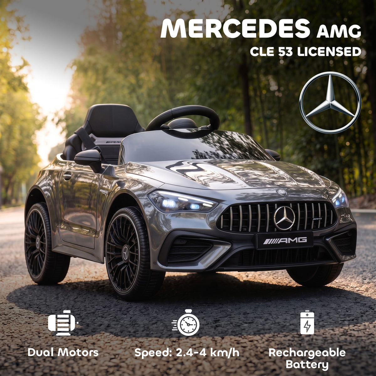 AIYAPLAY Licensed Mercedes AMG Kids Electric Car in Grey