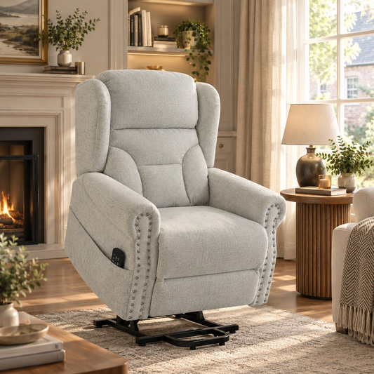 HOMCOM Riser Recliner Chair with Massage and Heat in Light Grey