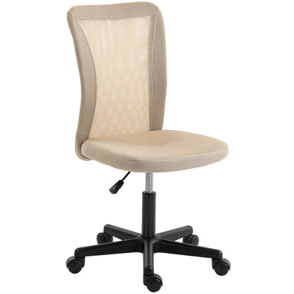 Vinsetto Computer Desk Chair, Mesh Office Chair with Adjustable Height and Swivel Wheels, Armless Study Chair, Beige