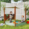 AIYAPLAY Wood Sandpit with Canopy, Storage Bins, Funnel, Liner, Chutes, Bucket with Tap, 116 x 112.5 x 128 cm, Green