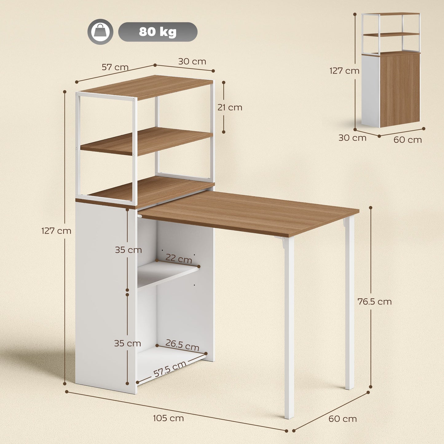 HOMCOM Folding Shelf and Work Table - Natural