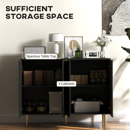 HOMCOM Sideboard Buffet Cabinet, Modern Kitchen Storage Cabinet with Adjustable Shelves and Metal Legs, Black