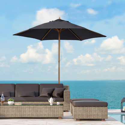 Outsunny 2.5m Wood Garden Parasol in Black
