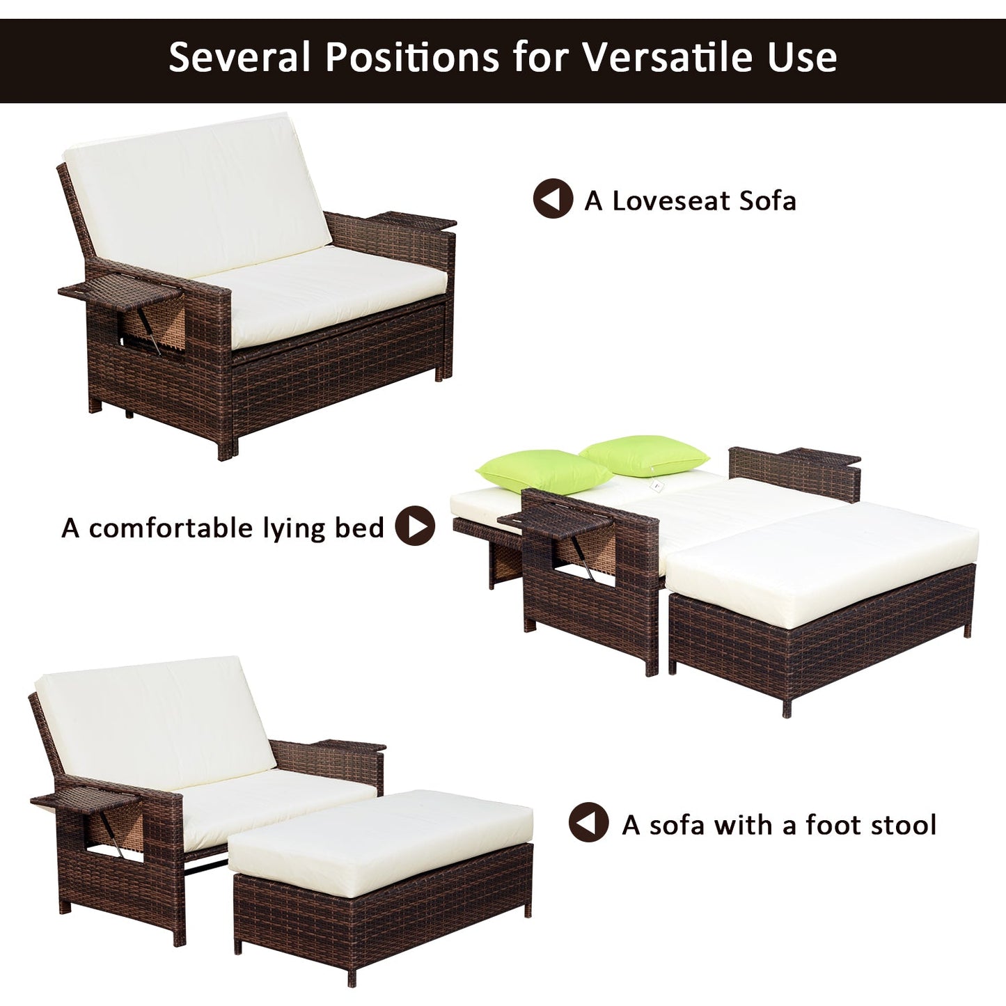 سرير نهاري من الراتان من آوت سني، يتسع لشخصين - بني
