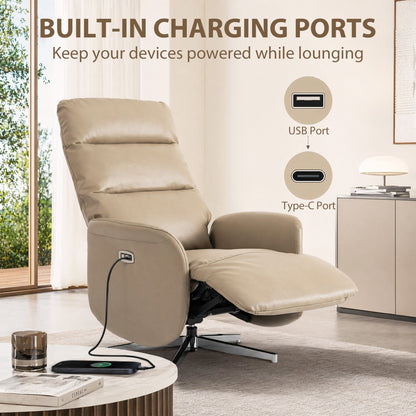 HOMCOM Power Recliner Chair, Swivel Electric Reclining Chair with Type C+USB, Recliner Armchair with Footrest, Brown