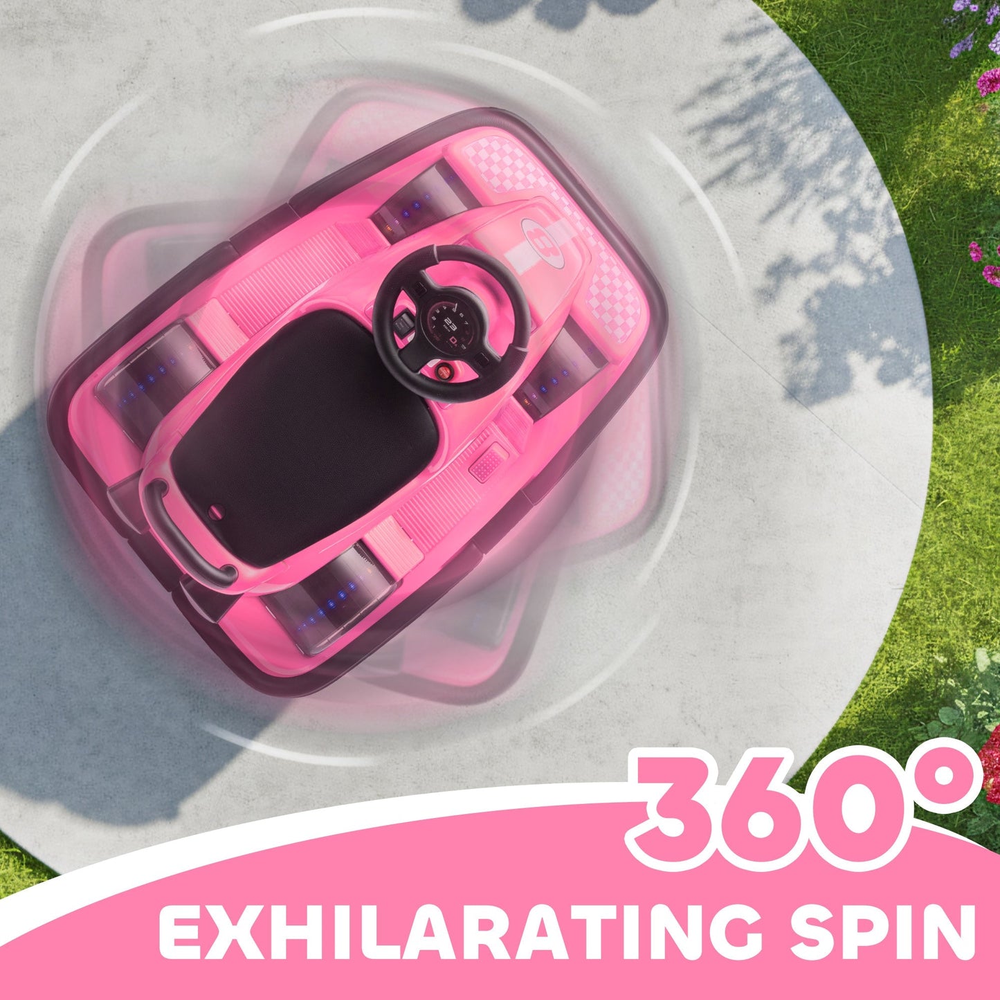 AIYAPLAY Kids Bumper Car, 360 degrees Rotation Spin Electric Waltzer Car with LED Lights, Music for Ages 3-8 Years Old, Pink