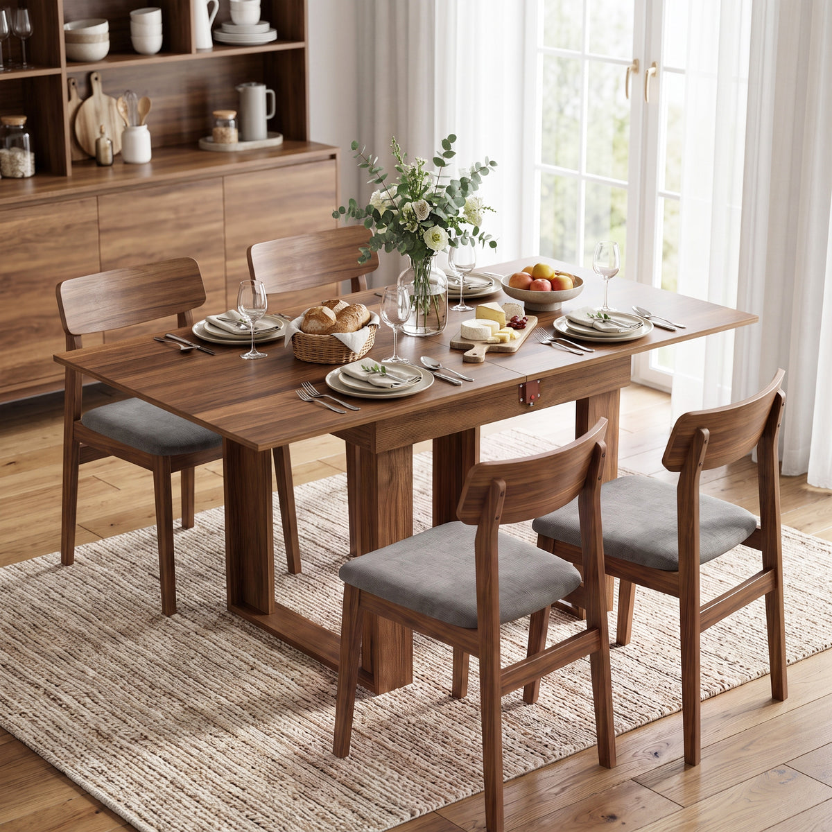 HOMCOM Folding Dining Table in Grey Wood Effect