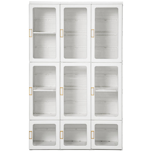 HOMCOM Portable Clothes Wardrobe for Bedroom, Foldable Clothes Organiser with Cube Storage, Hanging Rods, Magnet Doors, White
