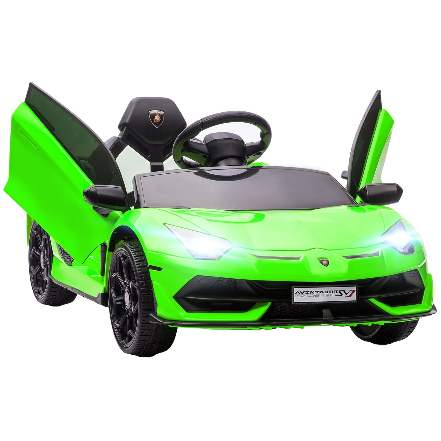 سيارة كهربائية للأطفال HOMCOM Lamborghini مرخصة 12 فولت مع أبواب فراشة، جهاز تحكم عن بعد، موسيقى، بوق، نظام تعليق - أخضر