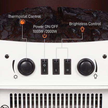 HOMCOM 900W/1800W Freestanding Electric Fireplace, Room Heater with Adjustable Artificial Flame, 3-Sided Tempered Glass, White