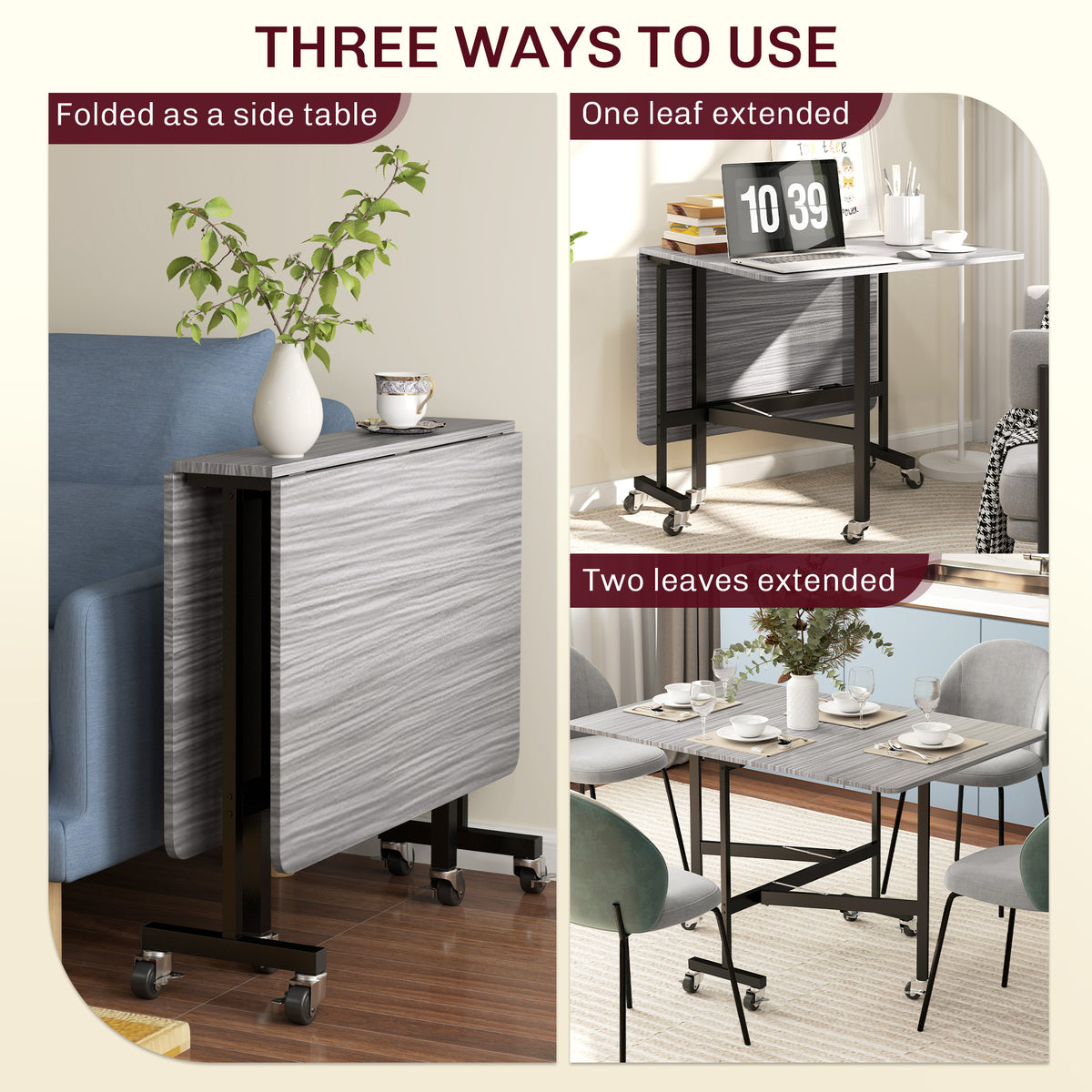 HOMCOM Six-Seater Drop-Leaf Dining Table in Grey Wood-effect