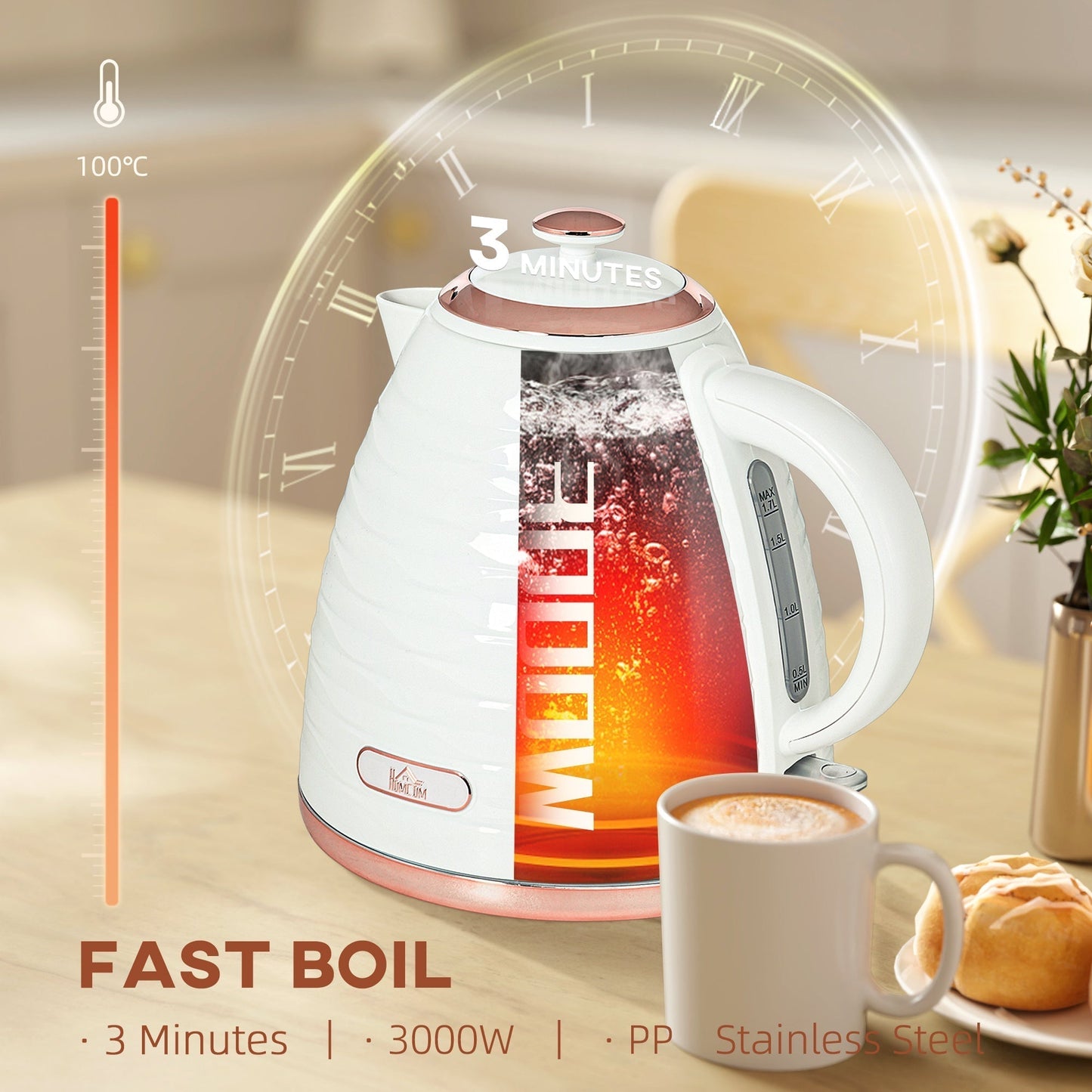 HOMCOM 3kW Rapid Boil Honeycomb Kettle - Cream
