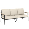 Outsunny 3 Seater Rattan Sofa, Outdoor Garden Sofa with Wood-Effect Armrests, Cushions for Patio, Balcony, Khaki
