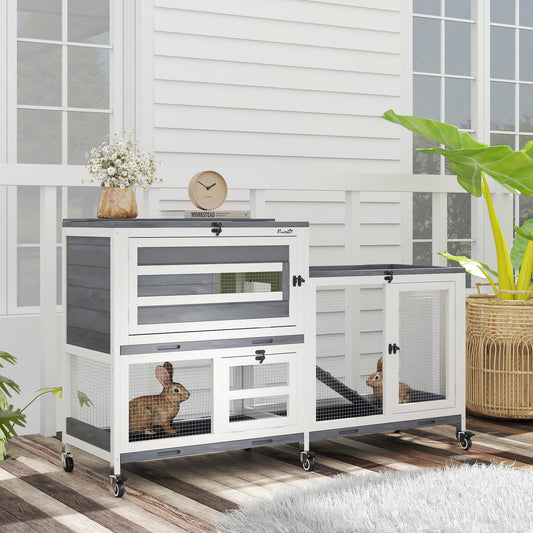 PawHut Wooden Rabbit Hutch with Run in Grey