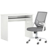 HOMCOM Home Office Furniture Set, Modern Computer Desk with Storage Shelf and Ergonomic Mesh Chair with Flip-Up Arms, Lumbar Support, Adjustable Height, Swivel Wheels, White and Grey
