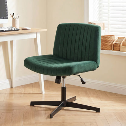 HOMCOM Flannel Criss Cross Legged Desk Chair, Armless Office Chair No Wheels, Green