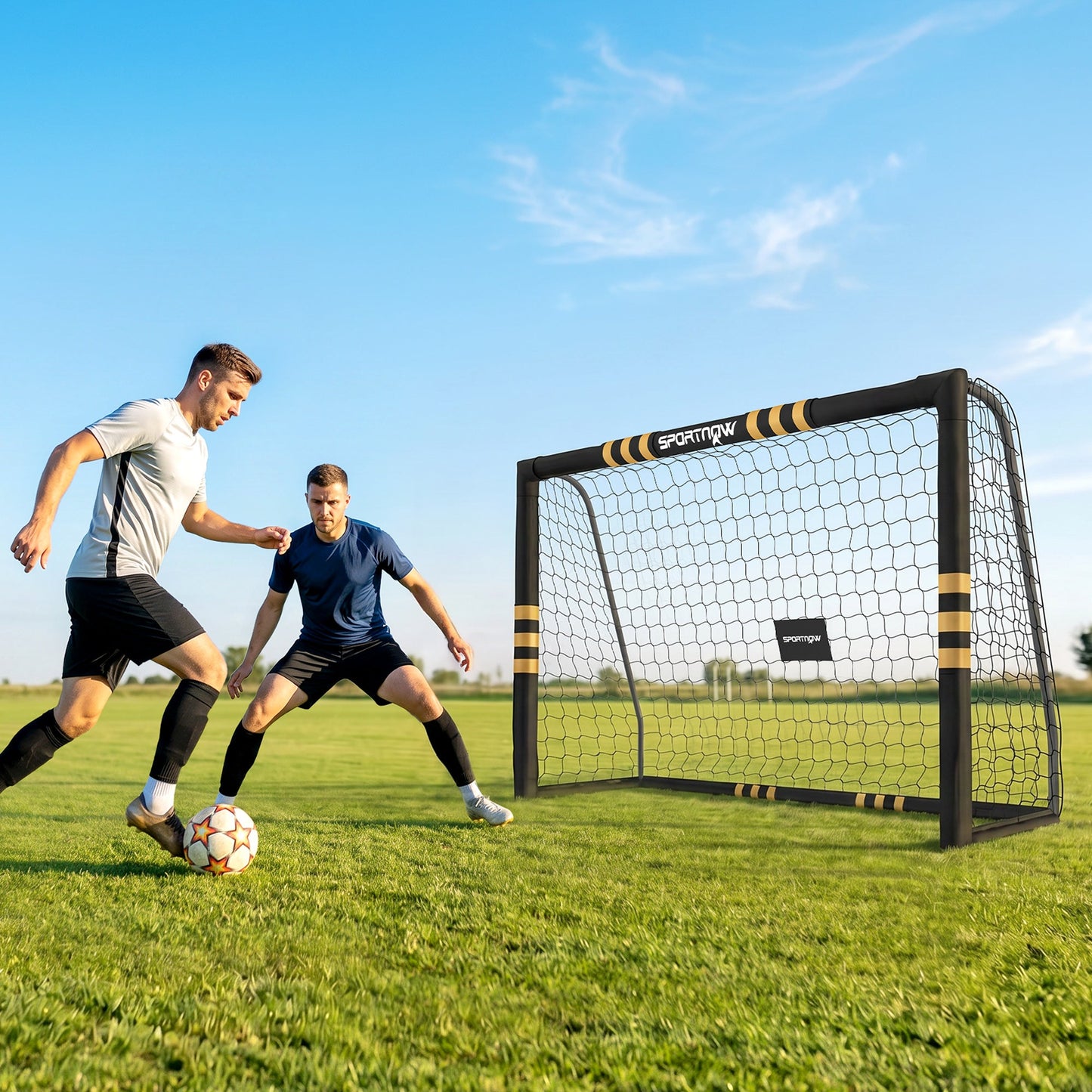SPORTNOW Football Goal, 8 x 5ft Portable Football Net with EPE Foam Padding, PVC Tube Covers Ground Stakes and Metal Frame