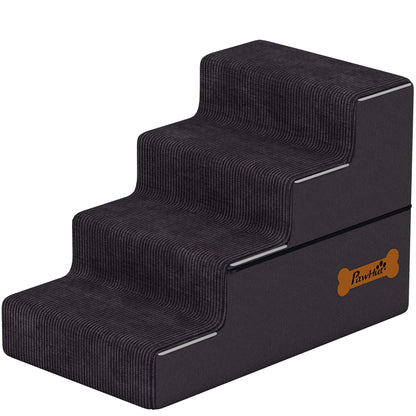 PawHut Dog Steps, 4-Step Dog Stairs for Bed and Sofa, Pet Stairs with Carry Handle, Washable Cover