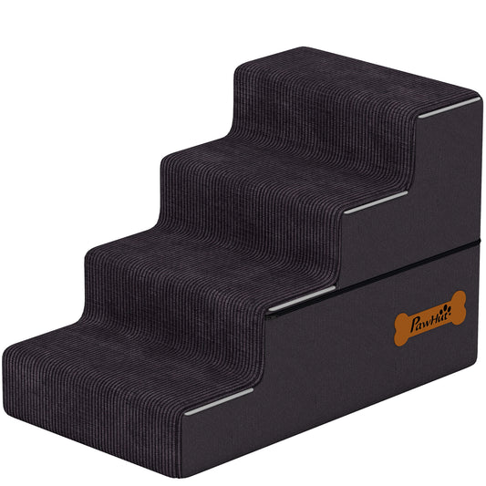 PawHut Dog Steps, 4-Step Dog Stairs for Bed and Sofa, Pet Stairs with Carry Handle, Washable Cover