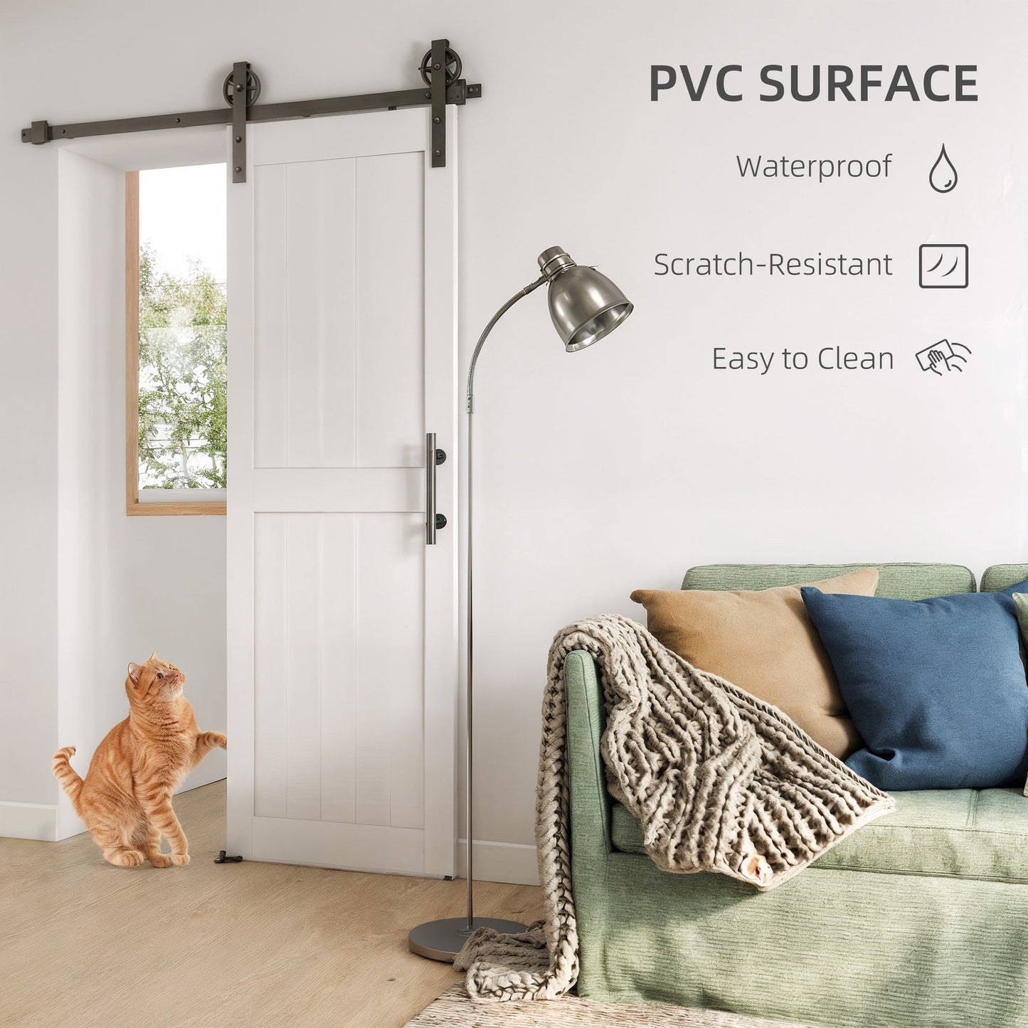 HOMCOM 152.4cm Sliding Barn Door Kit, Sliding Door with Track, Hardware, Upgraded Rollers and Floor Guide, Handle, White