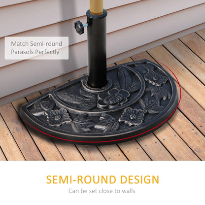 Outsunny 9kg Resin Parasol Base, Half Round Umbrella Stand with Floral Design for Garden, Outdoor, Suitable Umbrella Rod: a3.8cm, a4.8cm, Bronze Tone
