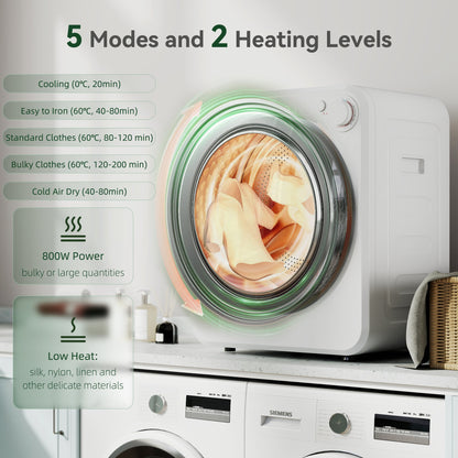 HOMCOM 4kg Front Load Laundry Dryer, Portable Clothes Dryer with 2 Power Modes, 400W/800W, White