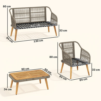 Outsunny 4 Piece Rattan Garden Furniture Set with Loveseat in Cream White