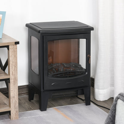 HOMCOM 900W/1800W Freestanding Electric Fireplace Room Heater w/ Adjustable Artificial Flame 3-Sided Tempered Glass Panels Safe Home Warmth Retro Faux Fire