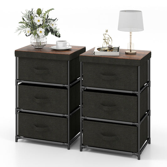 Fabric Storage Organizer Tower Unit Set of 2 with removable lid in black