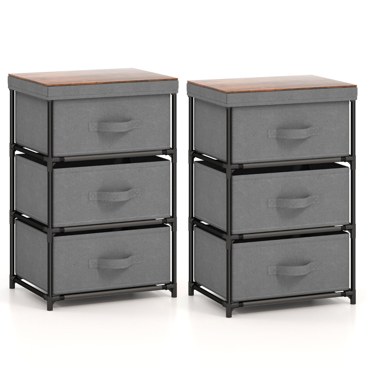 Fabric Storage Organizer Tower Unit Set of 2 with Removable Lid-Grey