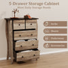 Farmhouse Chest of Drawers with 5 Folding Fabric Drawers and Anti-tipping Kit-Brown