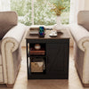 Farmhouse Nightstand with Charging Station Bedside Table with Adjustable Shelf-Black