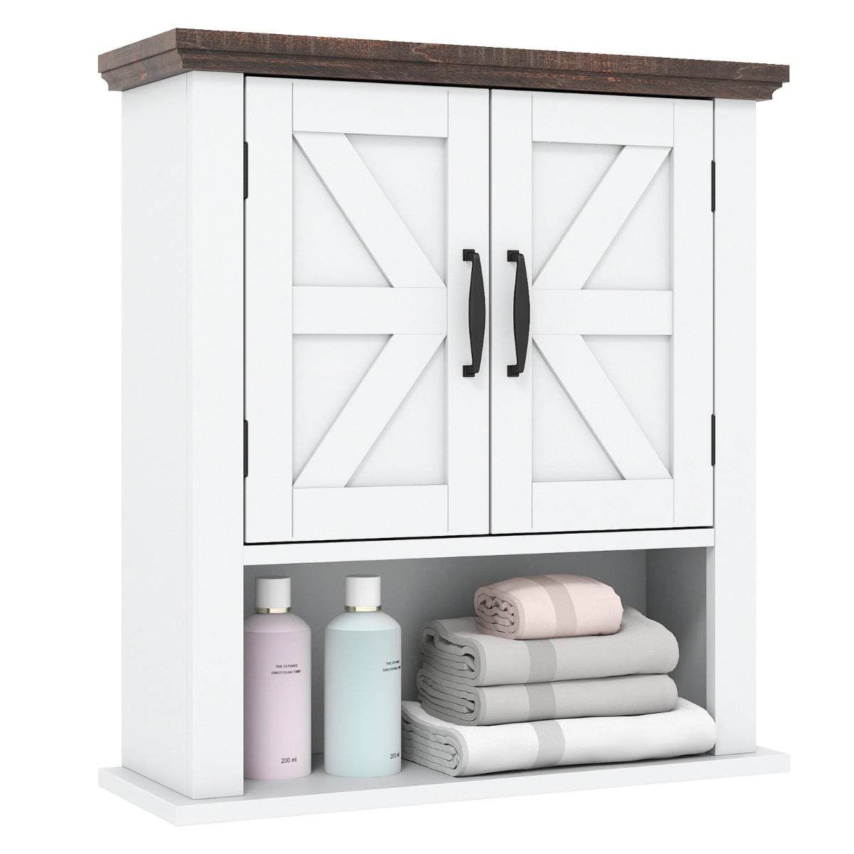 Farmhouse Wall Mounted Bathroom Cabinet with Adjustable Shelf-White