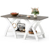 Farmhouse Wooden Accent Table with X-shaped Legs and Storage Shelf-Light Grey