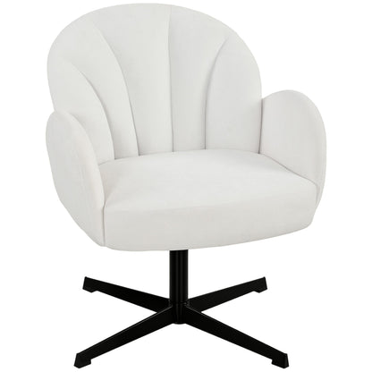 HOMCOM Swivel Accent Chair, Shell-Shaped Armchair with Spring Cushion, Metal Base, Cream White