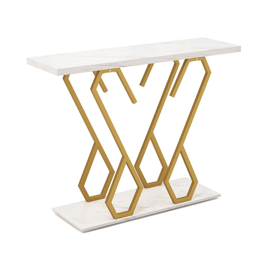 Faux Marble Console Table with Adjustable Foot Pads shown against a plain white background