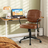 Faux Leather Office Chair Mid Century Modern Upholstered Chair with Padded Armrests-Brown