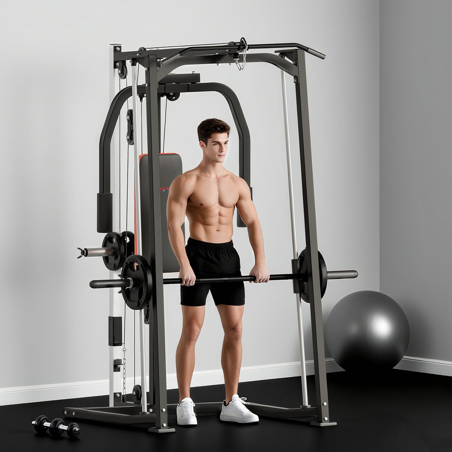 SPORTNOW 3-in-1 Gym Station with 17-level Squat Rack Dual Cable Pulley System Home Strength Training, Black