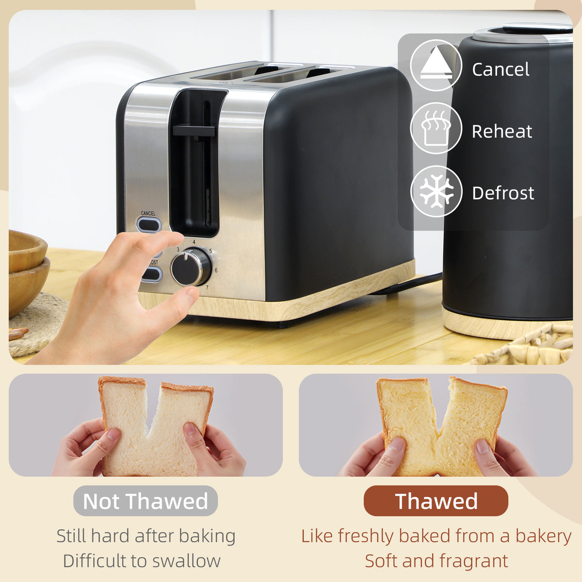 HOMCOM Stainless Steel Kettle and Toaster Set in Black