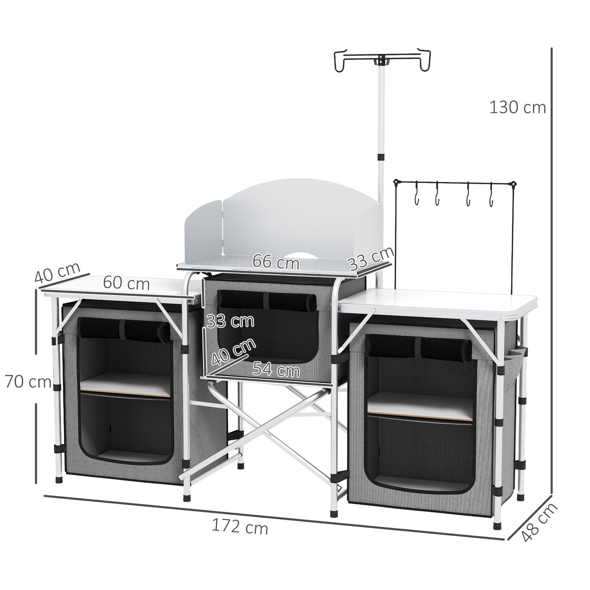 Outsunny Multi-Storage Portable Camping Kitchen in Grey