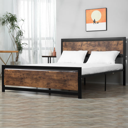 HOMCOM King Size Metal Bed Frame with Headboard & Footboard, Strong Slat Support Full Bed Frame w/ Underbed Storage Space, Bedroom Furniture For Adults
