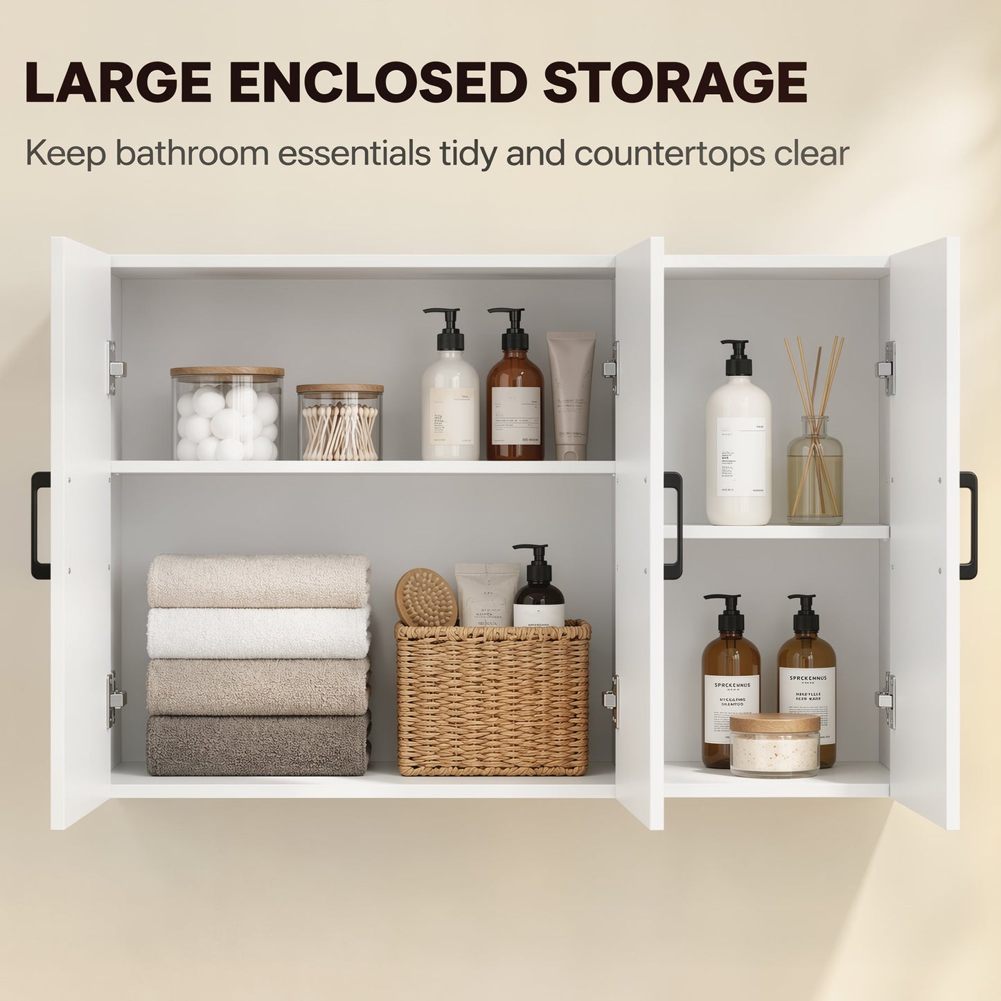 HOMCOM Bathroom Wall Cabinet, Wall Mounted Bathroom Cabinet, Over the Toilet Space Saver with Adjustable Shelves, White