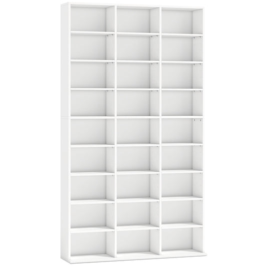 HOMCOM 835 CD/500 DVD Storage Unit, Blu-ray Media Storage Shelf with 27 Compartments and 21 Adjustable Shelves, White