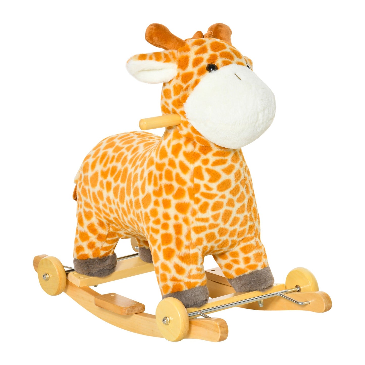 حصان هزاز للأطفال 2 في 1 من هوم كوم، لعبة ركوب بتصميم زرافة فخمة مع عجلات وقاعدة خشبية وأصوات حيوانات للأطفال من 3-6 سنوات