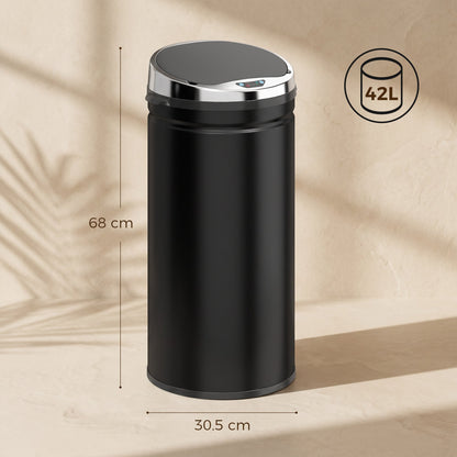 HOMCOM 42L Automatic Motion Sensor Rubbish Bin with Fingerprint Resistant, Stainless Steel, Black